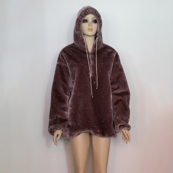 Purple/pinkish Velvet Fur Teddy Bear Hoodie - Picture 6 of 8